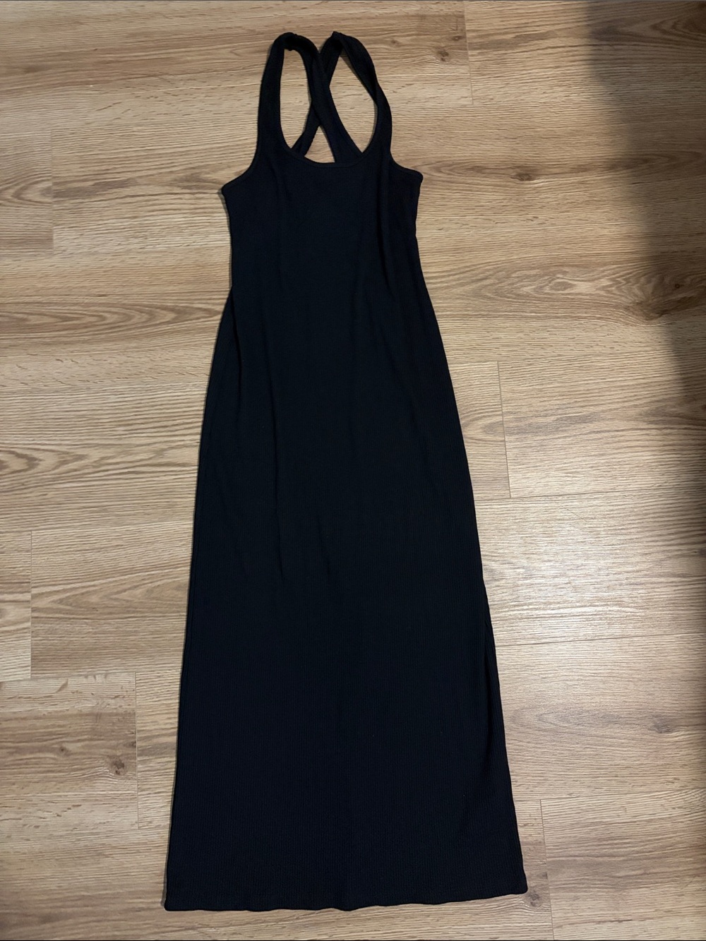 J. Crew Black Ribbed Cross-Back Maxi Dress